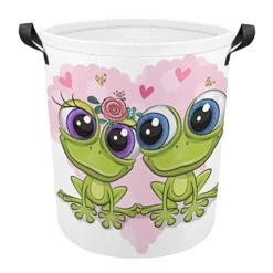 HoaMoya Collapsible Two Cute Cartoon Frogs Laundry Hamper Pink Heart Nursery Hamper Large Waterproof Clothes Toy Storage Basket Bin For Kids Boys Girls Bedroom Bathroom