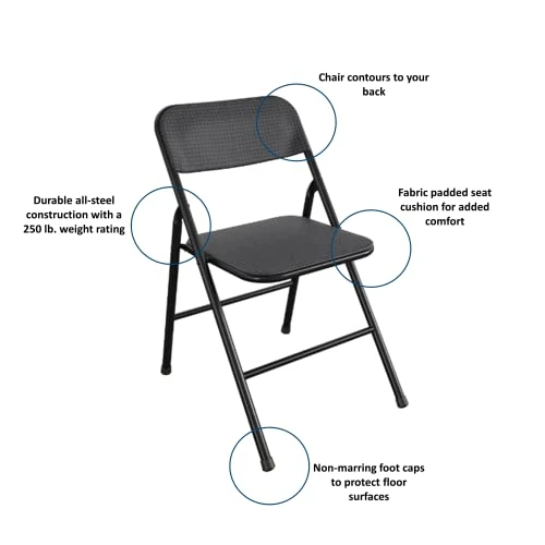 CoscoProducts COSCO Premium 5-Piece Table & Chair Dining Set, With 34" Vinyl Top Card Table And 4 Fabric Padded Seat & Back Folding Chairs, Black 3 CoscoProducts COSCO Premium 5-Piece Table & Chair Dining Set, With 34" Vinyl Top Card Table And 4 Fabric Padded Seat & Back Folding Chairs, Black - Image 3