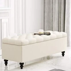 HUIMO Ottoman With Storage, 51-inch Storage Ottoman Bench With Button-Tufted, Bedroom Bench Safety Hinge Ottoman In Upholstered Fabrics, Large Storage Bench For Bedroom, Living Room (Ivory) 17 HUIMO Ottoman With Storage, 51-inch Storage Ottoman Bench With Button-Tufted, Bedroom Bench Safety Hinge Ottoman In Upholstered Fabrics, Large Storage Bench For Bedroom, Living Room (Ivory) -Safavieh Furniture 41GfXnquZL. AC