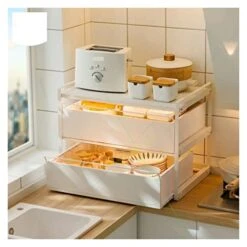 LUCBEI Microwave Oven Rack Kitchen Shelves, Household Drawers, Layered Shelves, Cabinet Baskets, Countertops, Multifunctional Pull-Out Storage Racks Kitchen Storage Rack (Color : Brass, Size : 40cm) -Safavieh Furniture 41GgYPLYX3L