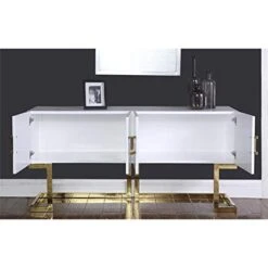 Meridian Furniture Beth Collection Modern | Contemporary Sideboard Buffet, Rich Gold Stainless Steel Base, White Laquer Finish, 64" W X 18" D X 31" H, Cabinet -Safavieh Furniture 41Gj2qzgvHL