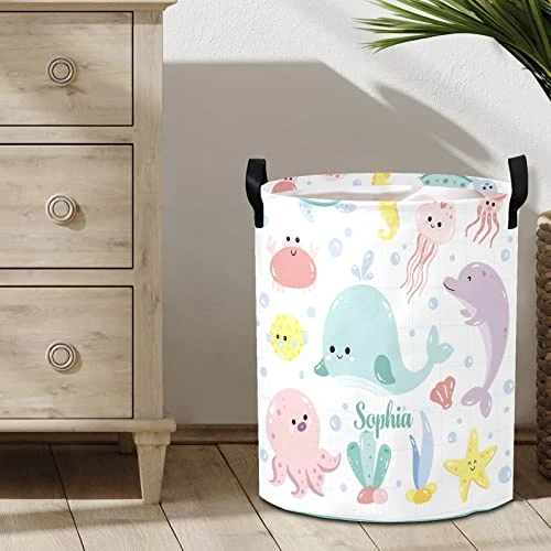 Personalized Laundry Basket Hamper,Cute Ocean Animal,Collapsible Storage Baskets With Handles For Kids Room,Clothes, Nursery Decor 4 Personalized Laundry Basket Hamper,Cute Ocean Animal,Collapsible Storage Baskets With Handles For Kids Room,Clothes, Nursery Decor - Image 4