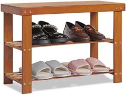 MoNiBloom Bamboo Shoe Bench, 2 Tiers Boots Heels Sneaker Organizer Rack Changing Stool With Seat For Hallway, Entryway, Living Room - Brown (6-8 Pairs) -Safavieh Furniture 41GpsSeVsJL. AC