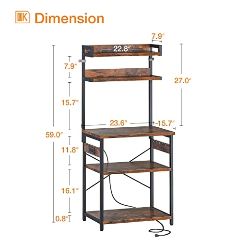 ODK Bakers Rack With Power Outlet, Microwave Stand With Storage 5-Tiers, Kitchen Rack Storage Shelf 16.5 * 23.6 * 59 Inches,Coffee Bar Microwave Rack,Rustic Brown 3 ODK Bakers Rack With Power Outlet, Microwave Stand With Storage 5-Tiers, Kitchen Rack Storage Shelf 16.5 * 23.6 * 59 Inches,Coffee Bar Microwave Rack,Rustic Brown - Image 3