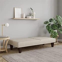 N/a Convertible Futon Couch Bed With Microfiber Upholstery And Wood Legs - Tan -Safavieh Furniture 41GtdwGxe5L 3