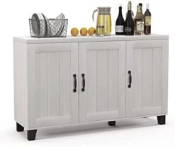Giantex Buffet Cabinet Kitchen Storage Cupboard - 3 Door Sideboard With Adjustable Shelves, Cable Management Holes, Anti-Tipping Kits, Coffee Bar Console Cabinet For Living Room (Brown) -Safavieh Furniture 41GwivU0IsL. AC