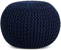 BIRDROCK HOME Round Pouf Foot Stool Ottoman - Knit Bean Bag Floor Chair - Cotton Braided Cord - Great For The Living Room, Bedroom And Kids Room - Small Furniture (Light Grey) -Safavieh Furniture 41GxdPyVOwL. AC