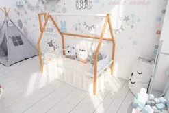 BUSYWOOD House Bed For Kids - Toddler House Frame Montessori Crib, Twin, Full, Queen Bed, N.WOOD+WHITE (FLOOR BED FOR SLEEPING ONLY) -Safavieh Furniture 41Gz5sWZGsL