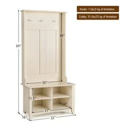 Tangkula Hall Tree, Entryway Wooden Hall Tree With Storage Bench, Entryway Storage Organizer, Coat Rack Shoes Bench With 3 Hooks, Perfect For Entryway, Dorm Room, Apartment (Natural) -Safavieh Furniture 41H07sorh0L