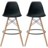 2xhome - Set Of Two (2) -Black- 25" Seat Height Molded Plastic Modern Counter Stools With Backs And Armless Natural Legs Wood Eiffel Legs Dowel-Leg