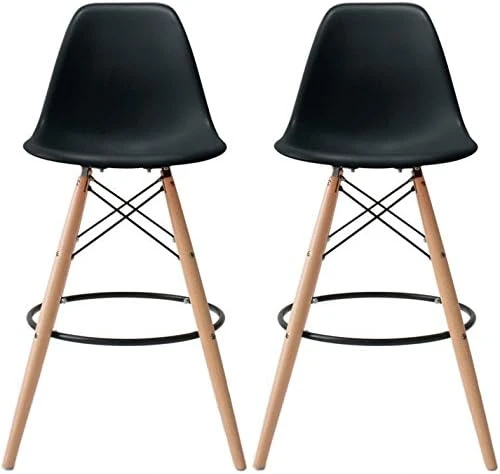 2xhome - Set Of Two (2) -Black- 25" Seat Height Molded Plastic Modern Counter Stools With Backs And Armless Natural Legs Wood Eiffel Legs Dowel-Leg 8 2xhome - Set Of Two (2) -Black- 25" Seat Height Molded Plastic Modern Counter Stools With Backs And Armless Natural Legs Wood Eiffel Legs Dowel-Leg - Image 8