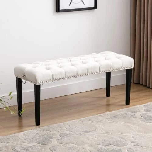 HEAH-YO Modern Indoor Bench, 18” Seat Height Entryway Bench With PU Leather Strap And Metal Legs, Linen Footstool And Ottoman For Living Room Bedroom, Gray 15 HEAH-YO Modern Indoor Bench, 18” Seat Height Entryway Bench With PU Leather Strap And Metal Legs, Linen Footstool And Ottoman For Living Room Bedroom, Gray - Image 15