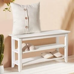 Dewfig Shoe Rack Bench, 3-Tier Shoe Shelf Organizer,10-Pairs Entryway Storage Bench For Hallway, Bedroom, Living Room, Bedroom, Hold Up To 550 Lbs, Solid Wood, Natural -Safavieh Furniture 41H5V2oPm2L. AC