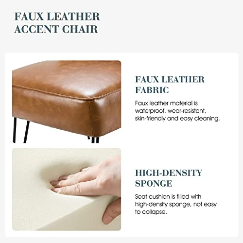 HULALA HOME Faux Leather Accent Chairs Set Of 2 With Metal Base, Mid Century Modern Living Room Chairs, Comfy Upholstered Armless Side Chairs For Bedroom, Camel 4 HULALA HOME Faux Leather Accent Chairs Set Of 2 With Metal Base, Mid Century Modern Living Room Chairs, Comfy Upholstered Armless Side Chairs For Bedroom, Camel - Image 4