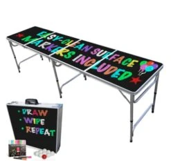 PartyPongTables.com Portable Folding Table W/ Surface & Markers For Art, Classroom, Parties, And More 4 Ft Or 8 Ft