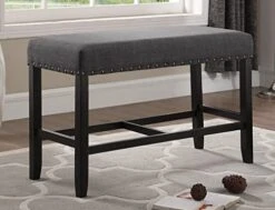 UNLOU Counter Height Dining Bench With Nailhead Trim, Gray