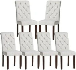 COLAMY Tufted Dining Chairs Set Of 2, Accent Parsons Diner Chairs Upholstered Fabric Dining Room Chairs Side Chair Stylish Kitchen Chairs With Solid Wood Legs And Padded Seat - Beige -Safavieh Furniture 41HI9TIO2L. AC