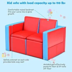 Costzon Kids Sofa, 2 In 1 Double Sofa Convert To Table And Two Chairs, Toddler Lounge With Wooden Frame And PVC Surface, Children Boys Girls Couch Armrest Chair Double Seats With Storage Space (Red) -Safavieh Furniture 41HIIYOdbVL