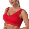 MatureGirl Women's Seamless MID Solid Color Sports Bra With Removable Bra Pad Lightweight Bra (Red, L)