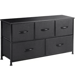 Dresser For Bedroom With 5 Drawers Wide Chest Storage Organizer Unit With Fabric Bins For Closet, Living Room, Hallway, Nursery, Black