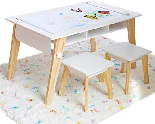 Wildkin Kids Arts And Crafts Table Set For Boys And Girls, Mid Century Modern Design Table Includes Two Stools, Paper And Storage Cubbies Underneath Helps Keep Art Supplies Organized (White) 8 Wildkin Kids Arts And Crafts Table Set For Boys And Girls, Mid Century Modern Design Table Includes Two Stools, Paper And Storage Cubbies Underneath Helps Keep Art Supplies Organized (White) - Image 8
