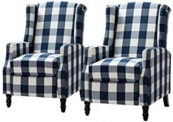 TINA'S HOME Set Of 2 Recliner Sofa Chair Fabric Upholstered For Living Room Leisure And Entertainment,Navy Checkerboard -Safavieh Furniture 41HQO5 w2BL. AC