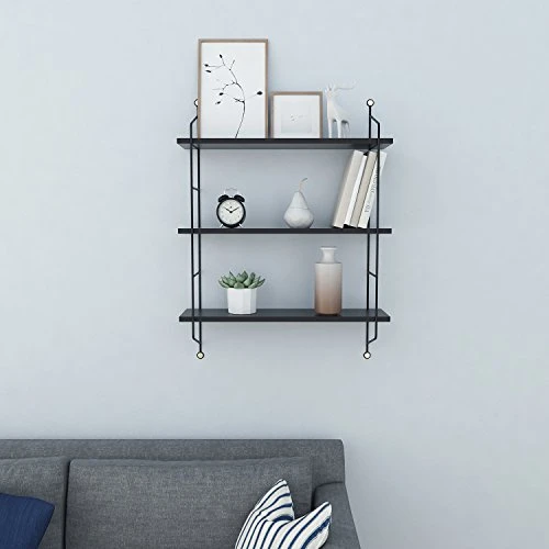 Anfan 3-Tiers Industrial Pipe Wall Mounted Ledge Shelf, Rustic Storage Shelving Bookshelf (Black) 1 Anfan 3-Tiers Industrial Pipe Wall Mounted Ledge Shelf, Rustic Storage Shelving Bookshelf (Black)
