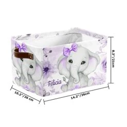 Purple Flower Bow Elephant Personalized Large Storage Box For Toy,Bathroom,Nursery,Home Kitchen Shelves,Custom Closet Decorative Storage Bins 2 Pack