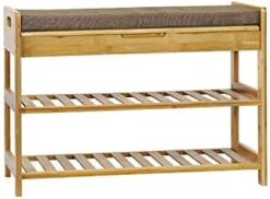 C&AHOME Shoe Bench Bamboo, 3-Tier Shoe Organizer With Cushion, Shoe Rack Bench For Entryway, Max Load 260 LBS, Removable Seat Cushion Bench, Ideal For Hallway, Living Room, Bedroom, Natural Color -Safavieh Furniture 41HVzEhF3L. AC