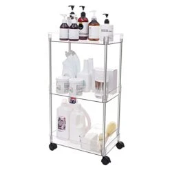 Ettori Rolling Cart Utility Cart Plastic 3 Tier Rolling Storage Cart For Bathroom Kitchen Organization, Living Room And Office- Laundry Cart With Wheels