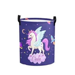 Personalized Laundry Basket Hamper,Unicorn Cloud Purple,Collapsible Storage Baskets With Handles For Kids Room,Clothes, Nursery Decor