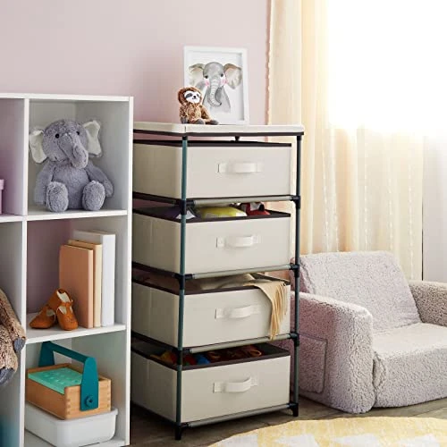 4-Tier Drawer Dresser For Bedroom, Clothes Organizer, Fabric Storage Tower For Clothing, Linens, Closet, Easy Assembly, Durable Materials (Beige, Tall, 16.5x33 In) 3 4-Tier Drawer Dresser For Bedroom, Clothes Organizer, Fabric Storage Tower For Clothing, Linens, Closet, Easy Assembly, Durable Materials (Beige, Tall, 16.5x33 In) - Image 3
