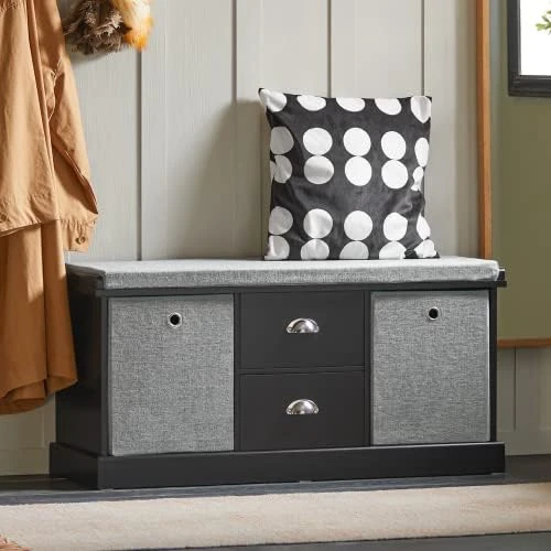 Haotian FSR65-DG, Grey 3 Baskets Hallway Bedroom Storage Bench With Seat Cushion, Shoe Bench, Shoe Rack, Shoe Cabinet 13 Haotian FSR65-DG, Grey 3 Baskets Hallway Bedroom Storage Bench With Seat Cushion, Shoe Bench, Shoe Rack, Shoe Cabinet - Image 13