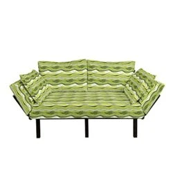 Ambesonne Striped Futon Couch, Retro Wavy Leaf Lines With Digital Effects Unusual Repeating Fresh Floral Essence Print, Daybed With Metal Frame Upholstered Sofa For Living Dorm, Loveseat, Green