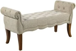 HOMCOM Traditional Style End Of Bed Bench, Upholstered Bedroom Entryway Bench With Button Tufted And Rounded Arm, Beige -Safavieh Furniture 41Hz5gJtnPL. AC