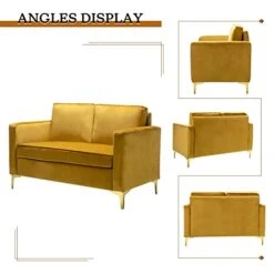 HULALA HOME Modern Velvet Loveseat Sofa With Gold Legs, Comfy Upholstered Small Love Seat Couch With Removable Cushions, 2-Seater Sofa For Living Room Bedroom, Mustard -Safavieh Furniture 41I3VJ1IUSL