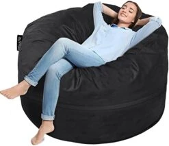 Anuwaa Bean Bag Chair Cover - Soft Suede Fabric Bean Bag Cover, Washable Lazy Sofa Bed Cover, Sack Bean Bag Chair For Adults And Teens, Living Room Furniture, 4ft Black(Cover Only, No Filler) -Safavieh Furniture 41I3rpWbWwL. AC 2