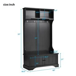 Voohek, Black 3-in-1,Hall Tree, Coat Rack Shoe Bench With Top Shelves Entryway, Living Room And Bedroom,Mudroom, 4 Hooks & Shelf Cabinet 17 Voohek, Black 3-in-1,Hall Tree, Coat Rack Shoe Bench With Top Shelves Entryway, Living Room And Bedroom,Mudroom, 4 Hooks & Shelf Cabinet -Safavieh Furniture 41I6D5B7YOL