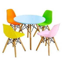 GENERIC BETTARY Kids Table And Chair Set, 5 Piece Toddler Round Table & DSW Chairs W/Wooden Legs, Modern Style Toddler Table Set, Plastic Kids Table For Dining, Arts And Activities