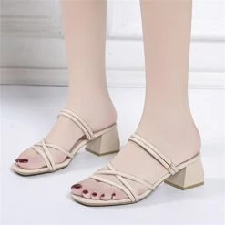 MatureGirl Sandals Women Summer Fashion Summer Women Sandals Mid Heel Chunky Heel Strap Solid Color Casual Open Toe Womens Black Dress Sandals Low Heel (Beige, 7.5)