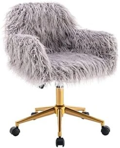 KCC Fluffy Office Desk Chair, Faux Fur Modern Swivel Armchair With Wheels, Soft Comfy Fuzzy Elegant Accent Makeup Vanity Chairs For Women Girls, Home Living Dressing Room Bedroom, Black -Safavieh Furniture 41IJRhyjLdL. AC