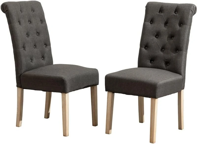 Roundhill Furniture Habit Solid Wood Tufted Parsons Charcoal Dining Chair, Set Of 2 4 Roundhill Furniture Habit Solid Wood Tufted Parsons Charcoal Dining Chair, Set Of 2 - Image 4