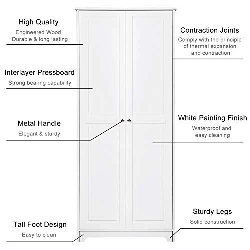 VINGLI White Pantry Cabinet, Tall Kitchen Pantry Storage Cabinet, Freestanding Pantry Cupboard, 2 Door Pantry For Laundry Room, Kitchen, Apartment 3 VINGLI White Pantry Cabinet, Tall Kitchen Pantry Storage Cabinet, Freestanding Pantry Cupboard, 2 Door Pantry For Laundry Room, Kitchen, Apartment - Image 3