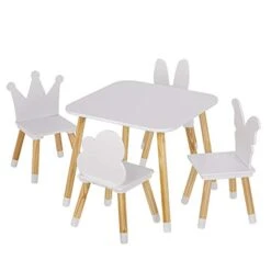 UTEX Kids Table With 4 Chairs Set, Kid Table And Chairs Set For Girls, Toddlers, Boys, 5 Piece Kiddy Table And Chair Set, White