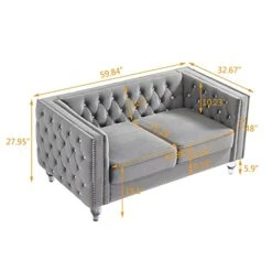 Mikibama Velvet Loveseat Sofa 59 Inch Jeweled Buttons Tufted Loveseat With Acrylic Crystal Legs And 2 Pillows Modern Furniture For Living Room, Bedroom(Grey) 17 Mikibama Velvet Loveseat Sofa 59 Inch Jeweled Buttons Tufted Loveseat With Acrylic Crystal Legs And 2 Pillows Modern Furniture For Living Room, Bedroom(Grey) -Safavieh Furniture 41IR2KORZ7L