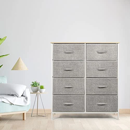 VIOUS Fabric Dresser With 8 Drawers, 33.8" X 11.8" X 38.6", Vertical Fabric Storage Tower, Metal Frame And Wooden Desktop (Light Grey) 1 VIOUS Fabric Dresser With 8 Drawers, 33.8" X 11.8" X 38.6", Vertical Fabric Storage Tower, Metal Frame And Wooden Desktop (Light Grey)
