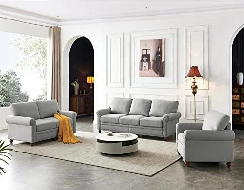 Harper & Bright Designs 2-Piece Classical Upholstred Sofa Set With Storage, Nailhead Trim And Wood Legs, Living Room Beige Sofa Set With 3-Seat Couch And 2-Seat Loveseat 13 Harper & Bright Designs 2-Piece Classical Upholstred Sofa Set With Storage, Nailhead Trim And Wood Legs, Living Room Beige Sofa Set With 3-Seat Couch And 2-Seat Loveseat - Image 13
