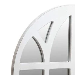 Patton Wall Decor 28 Inch Distressed White Farmhouse Cathedral Windowpane Wall Mirror