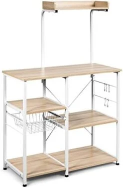 Giantex Kitchen Baker’s Rack, 4-Tier Microwave Storage Stand, Utility Storage, Wire Basket With 5 Hooks, Spice Utensils For Organizing Work Station Shelf 35.5” Length, Charcoal Brown&Black -Safavieh Furniture 41IYxTG8nGL. AC
