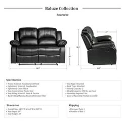Lexicon Baluze Double Reclining Loveseat, Black -Safavieh Furniture 41IZXyFlejL